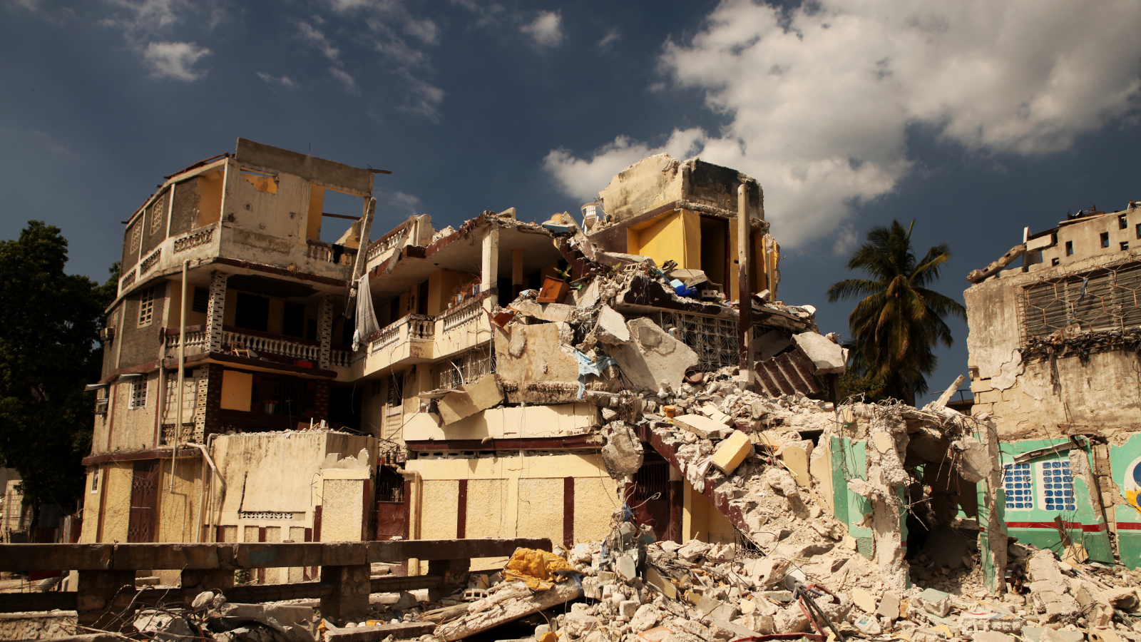 Destroyed building after earthquake in Haiti.