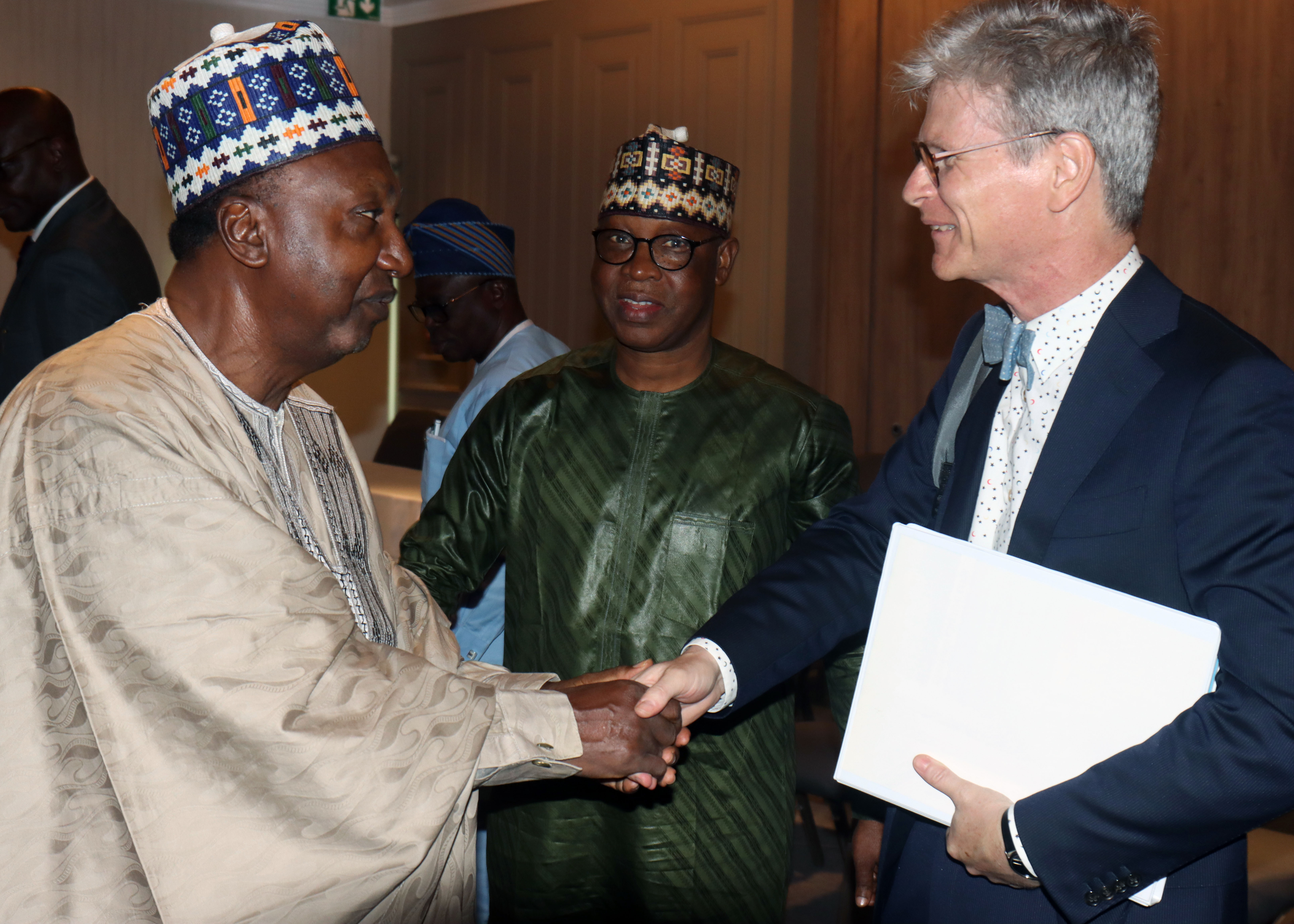 From left to right: NEITI Board North Central Rep. Amb. Matthew Adoli;  NEITI ES/CEO Dr. Orji Ogbonnaya and Belgian Ambassador to Nigeria, Mr. Pieter Leenknegt during the NEITI Board retreat in Lagos state.