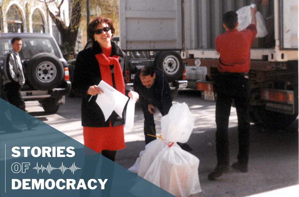 Irena Hadžiabdić and security forces protecting the election materials and results and preparing them for transport