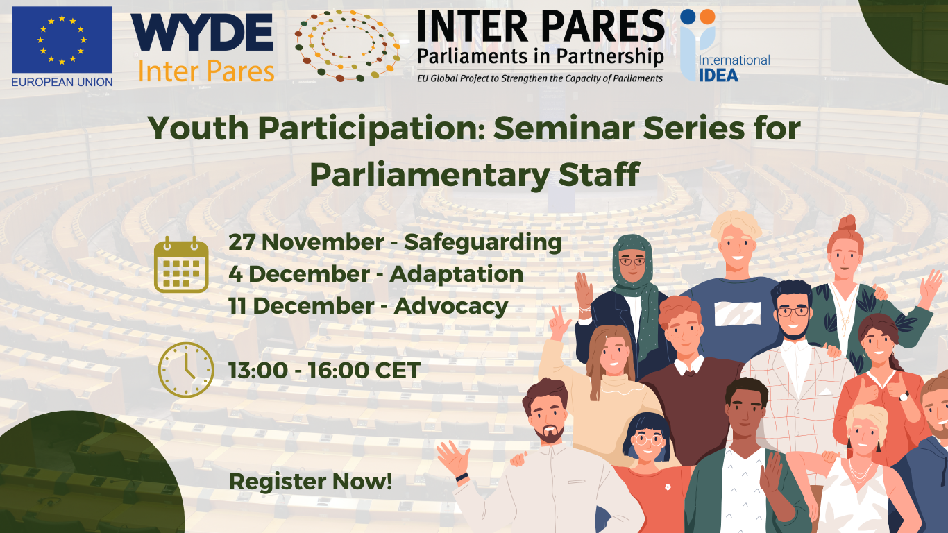 Inter Pares event poster for Seminar Series on Youth Participation in Parliament