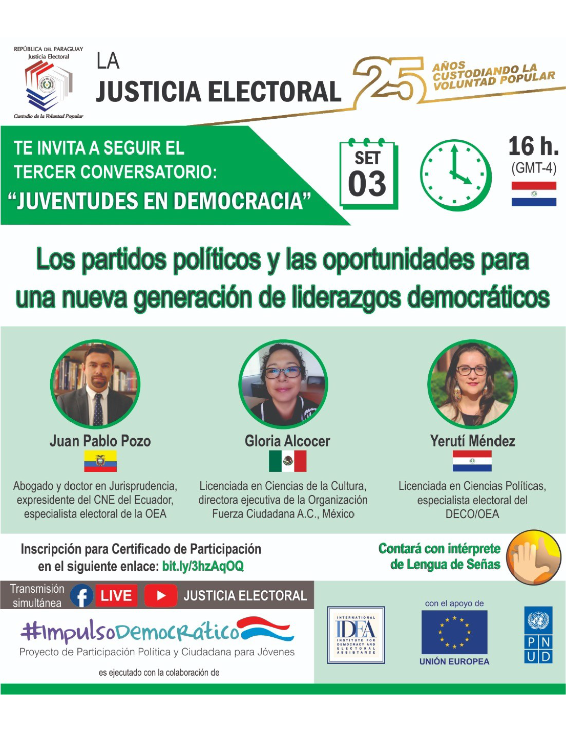 Ciclo de conversatorios virtuales "Juventudes en Democracia" - Tercer evento