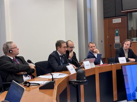 Meeting with Committees (from the left) - Mr Gilles Lebreton , Member Committee on Legal Affairs; Mr Domènec Ruiz Devesa, Member Committee on Constitutional Affairs; Mr Daniel Freund, Member Committee on Constitutional Affairs; Mr Damian Boeselager, Member Committee on Constitutional Affairs